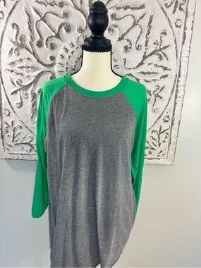 Next Level L Gray Green Raglan 3/4 Sleeve Tunic Tee Envy Heather Baseball Shirt